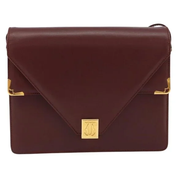 Authentic CARTIER Must Line Shoulder Bag Leather Bordeaux Gold